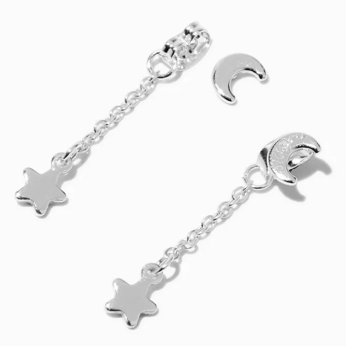 ICING Silver-tone Front & Back Celestial 1" Linear Drop Earrings