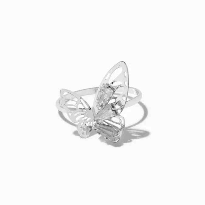 ICING Silver-tone Half Crystal Butterfly Ring