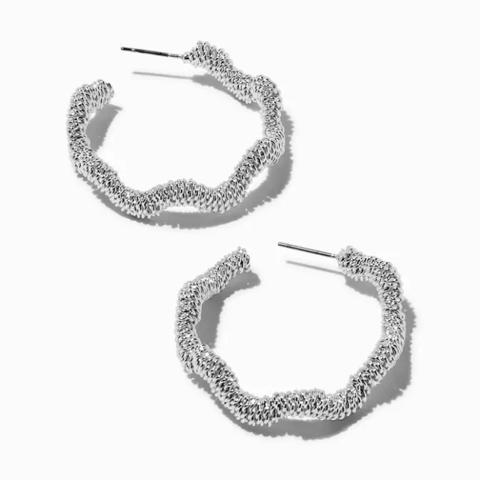 ICING Silver-tone Mesh Squiggle 40MM Hoop Earrings