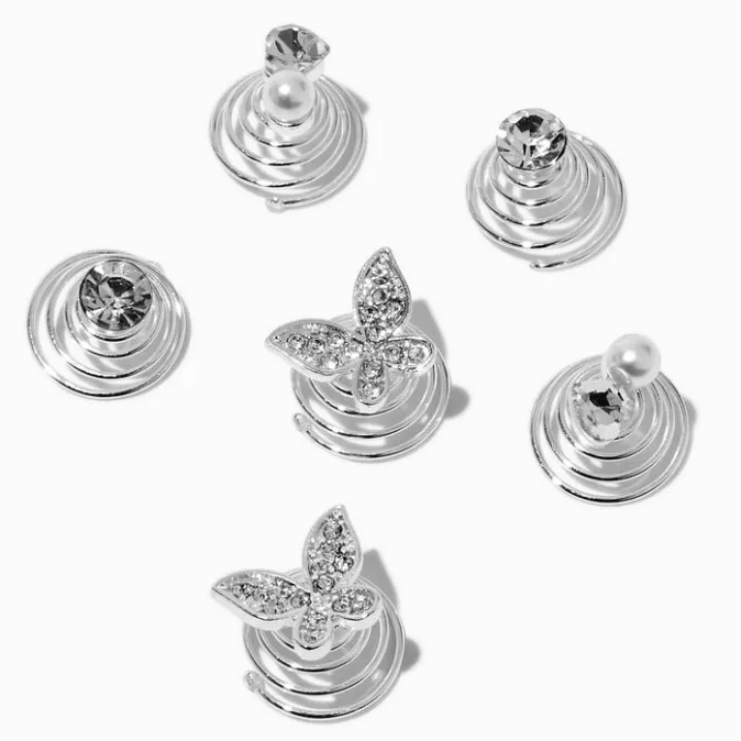 ICING Silver-tone Mixed Butterfly Hair Spinners - 6 Pack