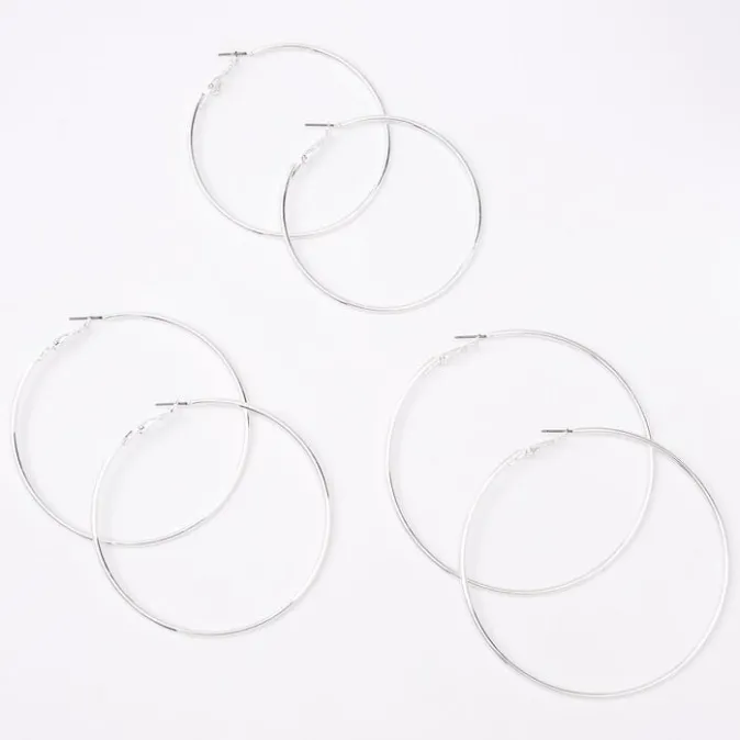 ICING Silver-tone 60MM, 70MM, 80MM Hoop Earrings - 3 Pack