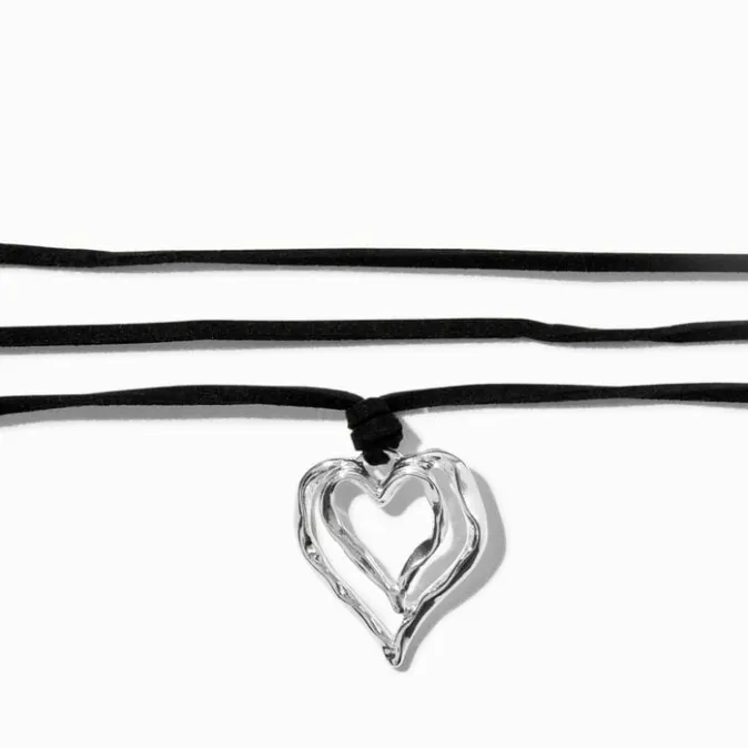 ICING Silver-tone Molten Heart Cord Wrap Necklace