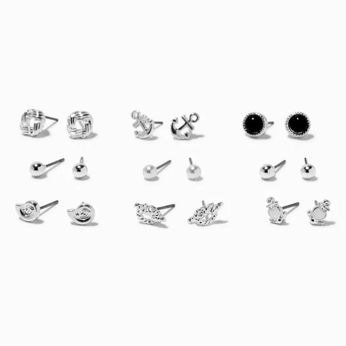ICING Silver-tone Nautical Stud Earrings - 9 Pack