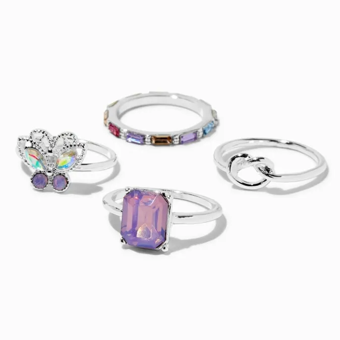ICING Silver-tone Rainbow AB Ring Set - 4 Pack