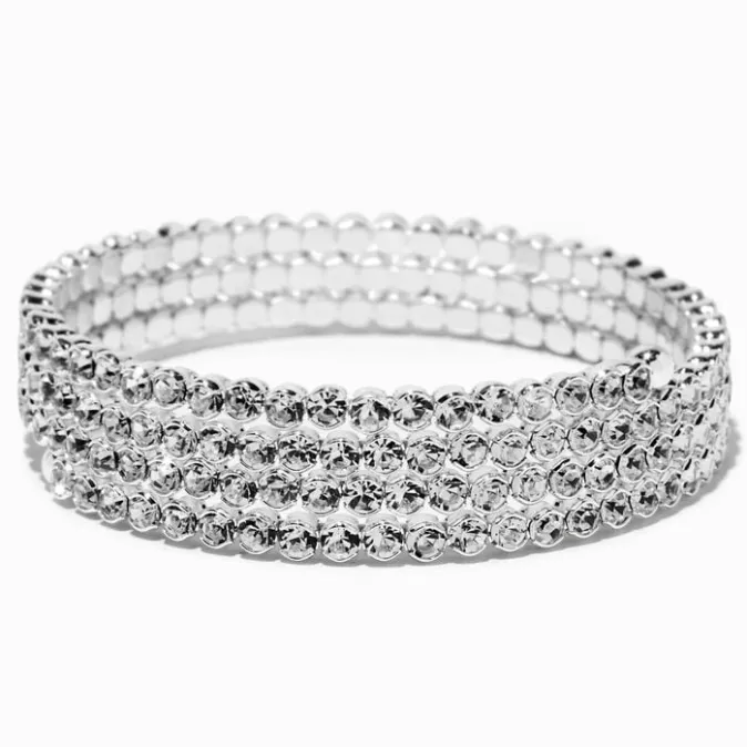 ICING Silver-tone Rhinestone Bezel Coil Bracelet