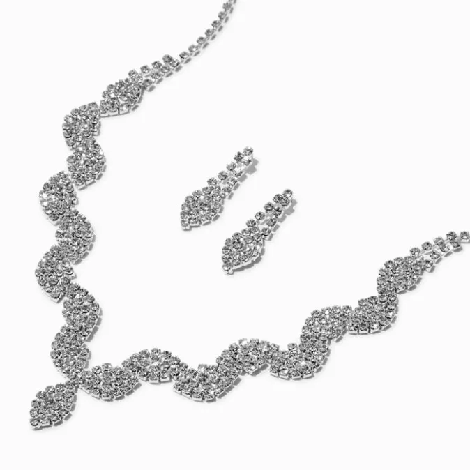 ICING Silver-tone Rhinestone Leaves Jewelry Set - 2 Pack