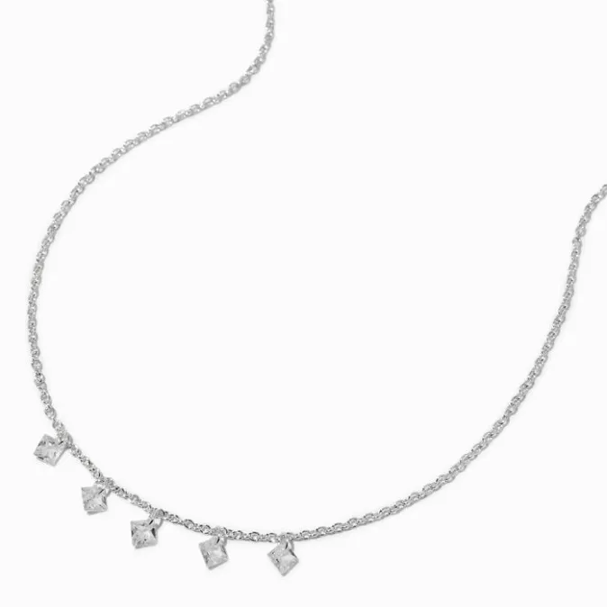 ICING Silver-tone Square Cubic Zirconia Confetti Pendant Necklace