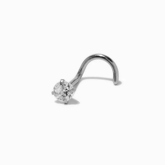 ICING Silver-tone Stainless Steel Cubic Zirconia 20G Threadless Nose Stud