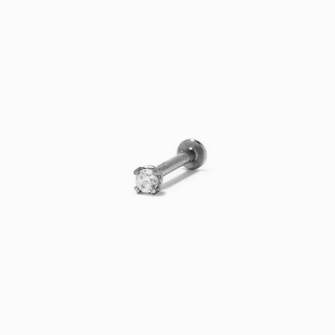 ICING Silver-tone Stainless Steel Cubic Zirconia 20G Threadless Nose Stud