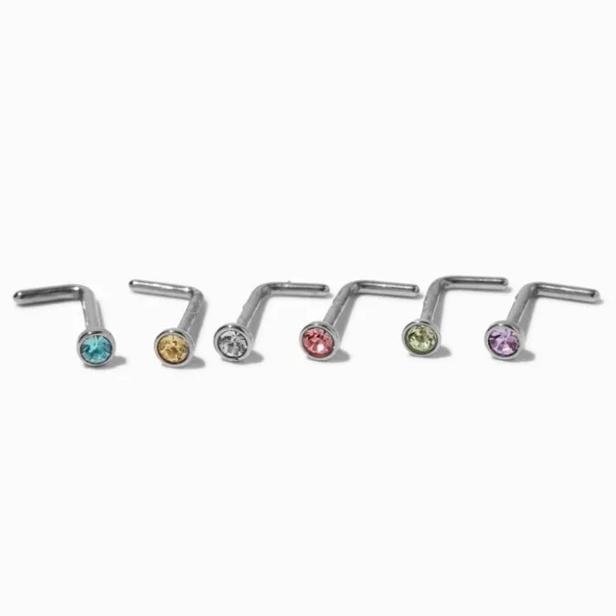 ICING Silver-tone Stainless Steel Pastel Stone 20G Nose Studs - 6 Pack