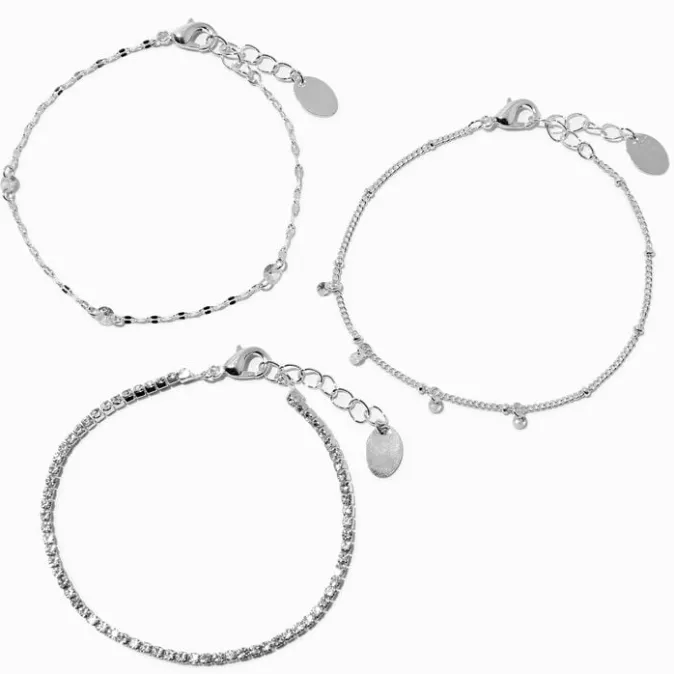 ICING Silver-tone Stainless Steel Cubic Zirconia Bracelets - 3 Pack