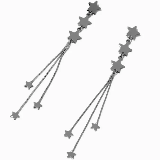 ICING Silver-tone Star Fringe 3" Drop Earrings