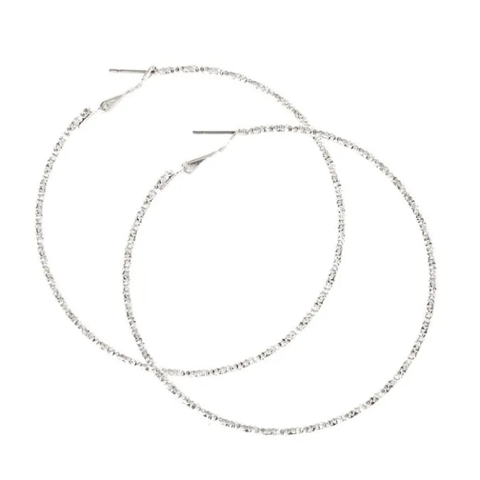 ICING Silver-tone Thin Hammered 70MM Hoop Earrings