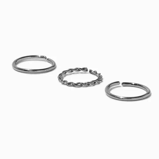 ICING Silver-tone Titanium Braided & Smooth 20G Nose Hoop Rings - 3 Pack