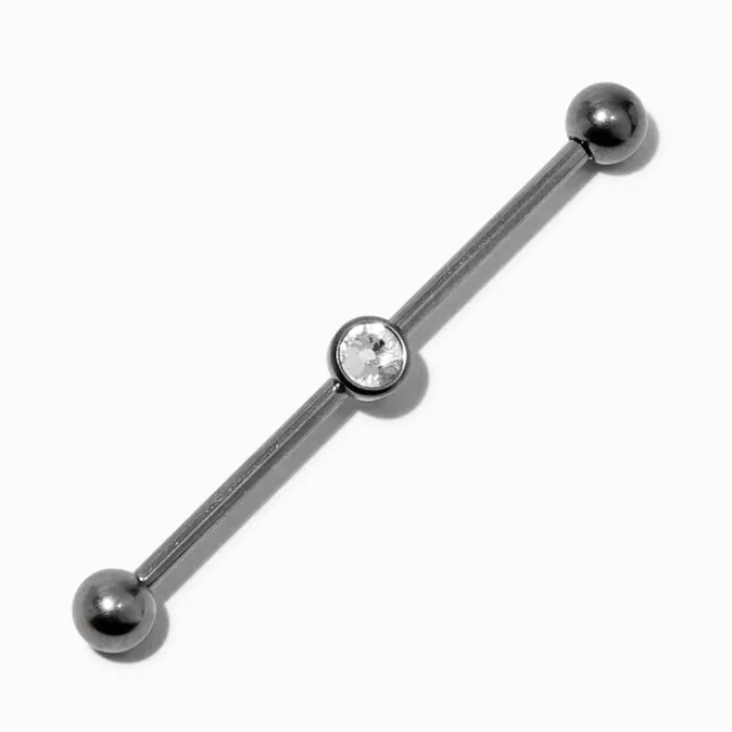 ICING Silver-tone Titanium Crystal 14G Industrial Bar