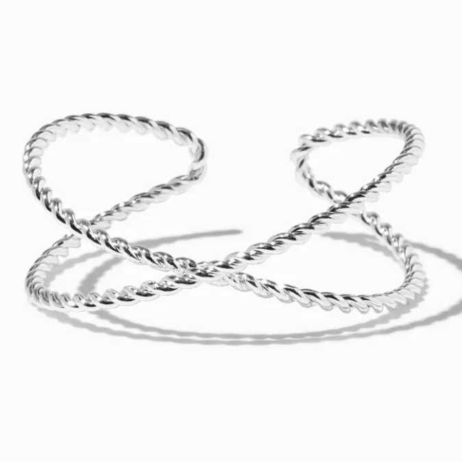 ICING Silver-tone Twisted Rope X Cuff Bracelet