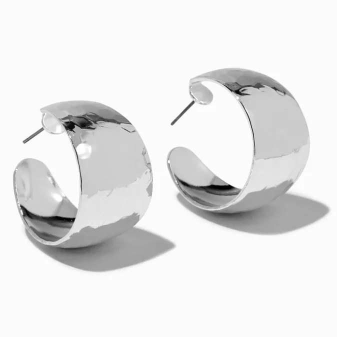 ICING Silver-tone Wide Flat Hoop Earrings