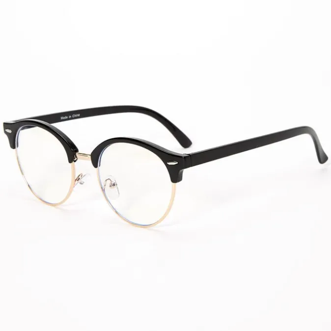 ICING Solar Blue Light Reducing Round Black Browline Clear Lens Frames