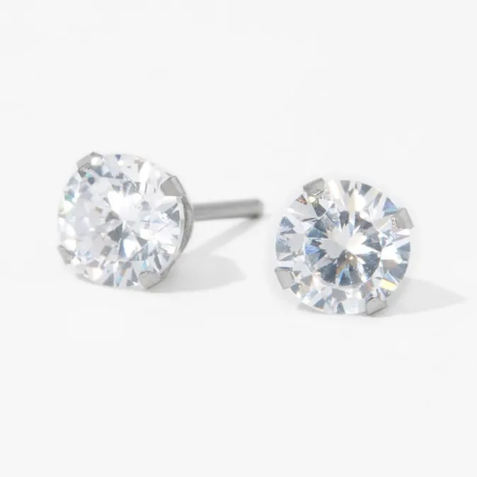ICING Stainless Steel 5mm CZ Studs Ear Piercing Kit with Ear Care Solution