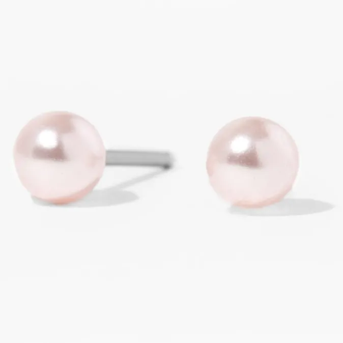 ICING Stainless Steel 4mm Pink Pearl Studs Ear Piercing Kit with Ear Care Solution