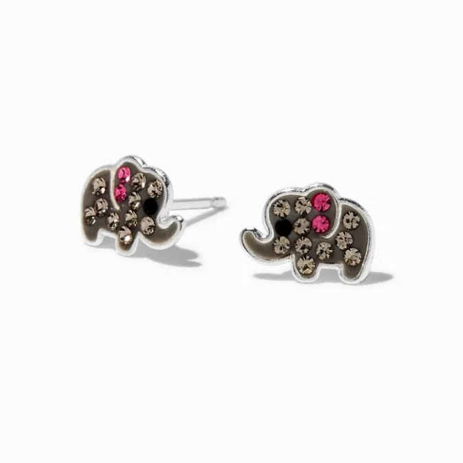 ICING Sterling Silver Crystal Elephant Stud Earrings