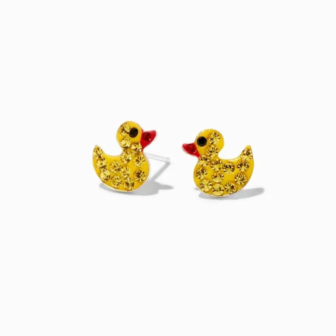 ICING Sterling Silver Crystal Rubber Ducky Stud Earrings