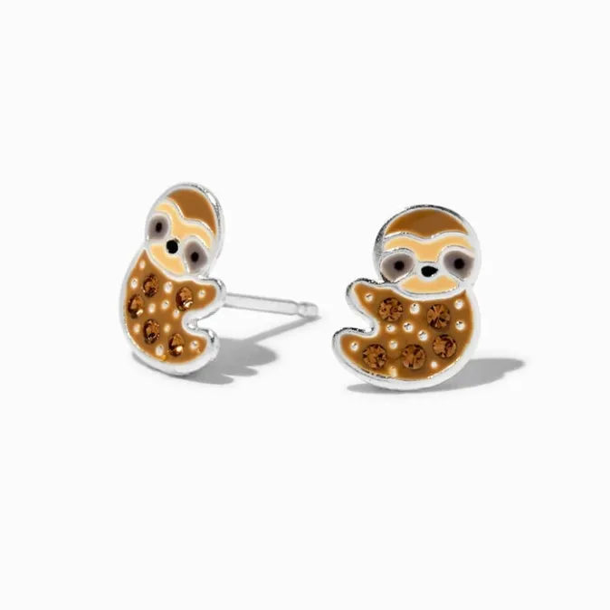 ICING Sterling Silver Crystal Sloth Stud Earrings