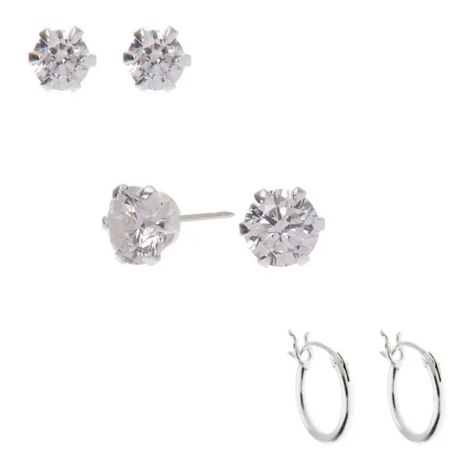 ICING Sterling Silver Cubic Zirconia Stud & Hoop Earrings - 3 Pack