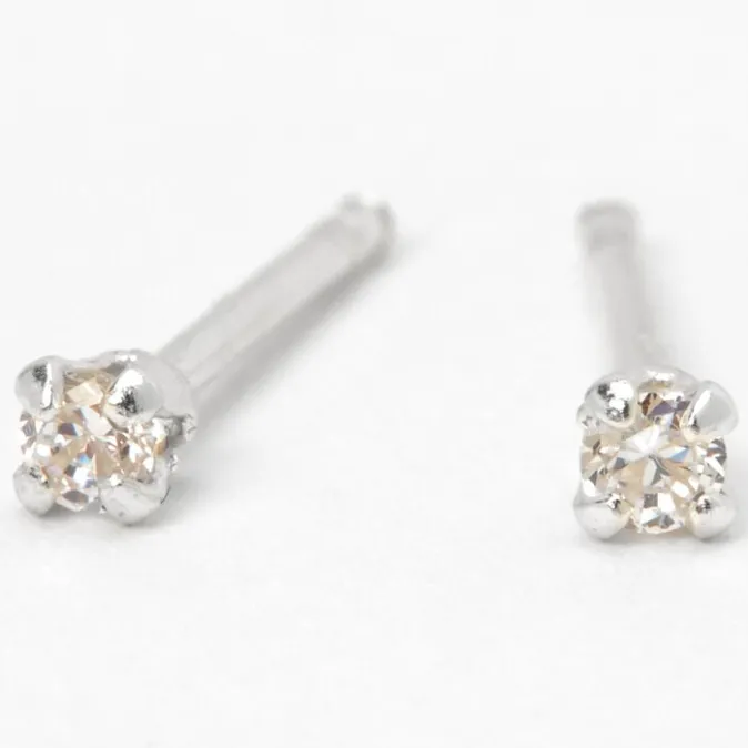 ICING Sterling Silver Cubic Zirconia Round Stud Earrings - 2MM