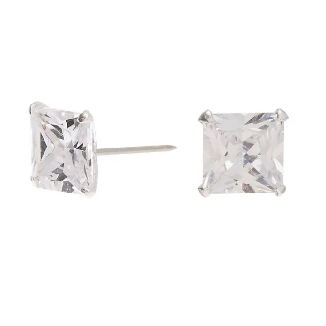 ICING Sterling Silver Cubic Zirconia Square Martini Stud Earrings - 6MM