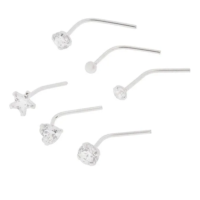 ICING Sterling Silver 20G Mixed Shape Nose Studs - 6 Pack