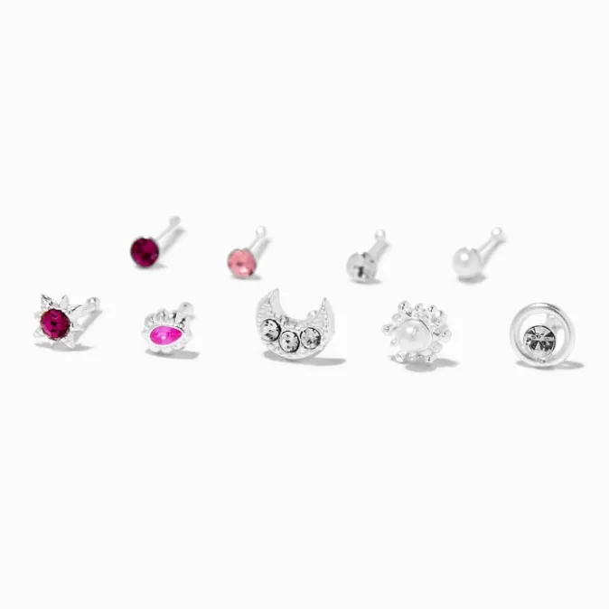 ICING Sterling Silver 22G Pink Celestial Nose Studs - 12 Pack