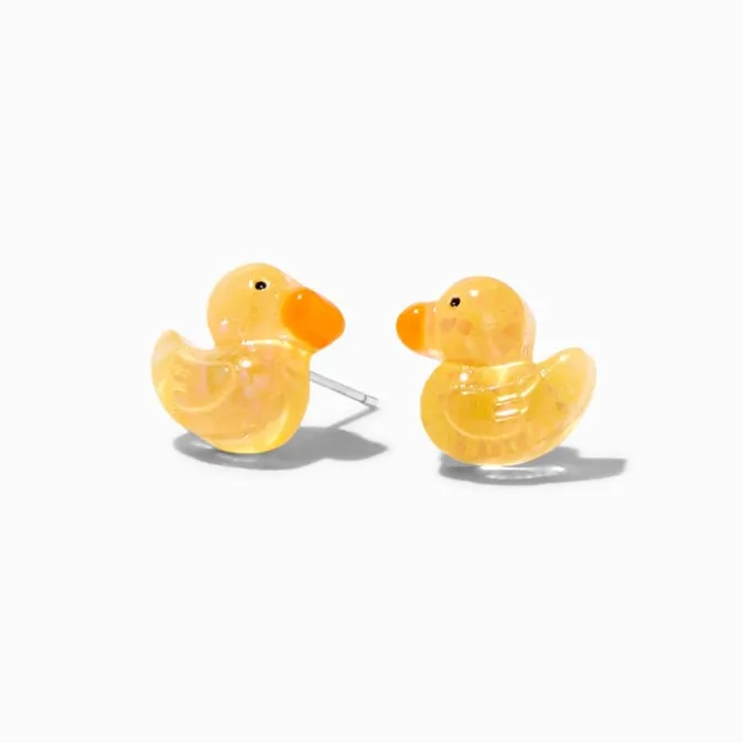 ICING Sterling Silver Glitter Rubber Duck Stud Earrings