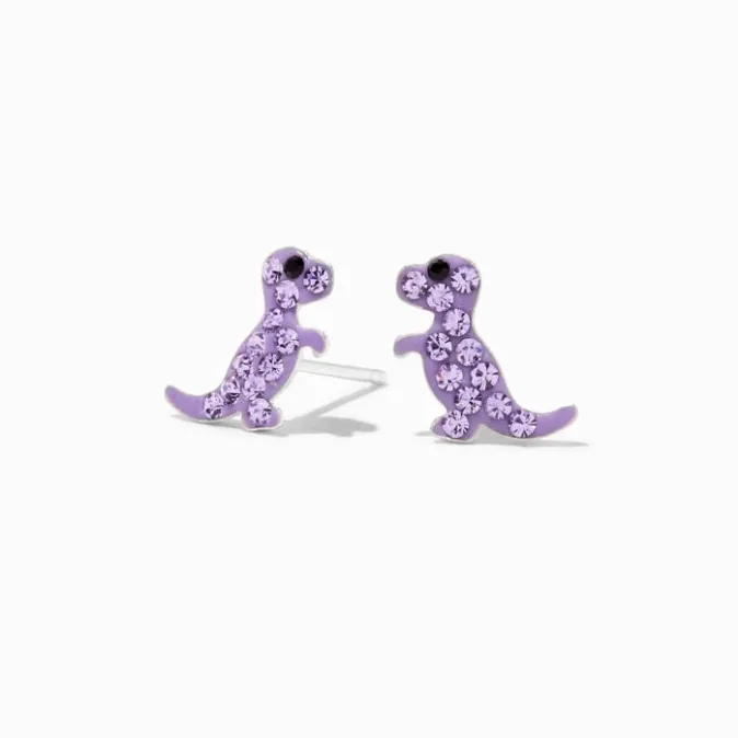 ICING Sterling Silver Purple Dinosaur Stud Earrings