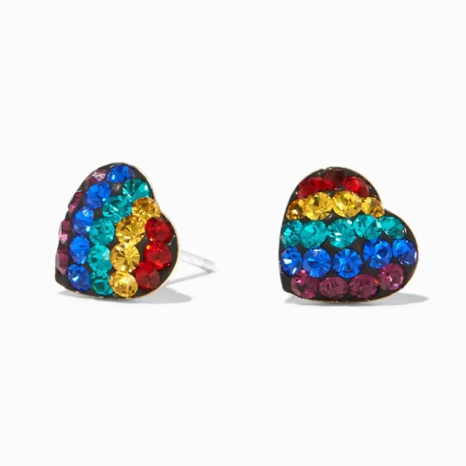 ICING Sterling Silver Rainbow Heart Stud Earrings
