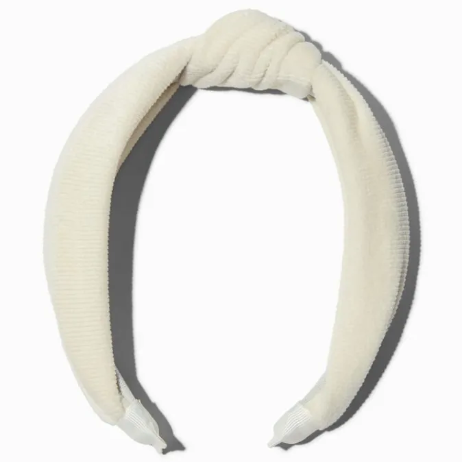 ICING White Ribbed Velvet Knotted Headband